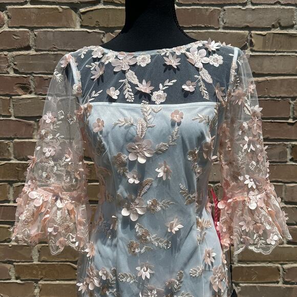 Adrianna Papell pink/white embroidered bell sleeve short dress, size 6, NWT - Picture 2 of 8